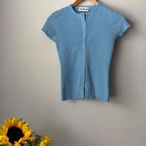 Princess Polly blue ribbed button front top
